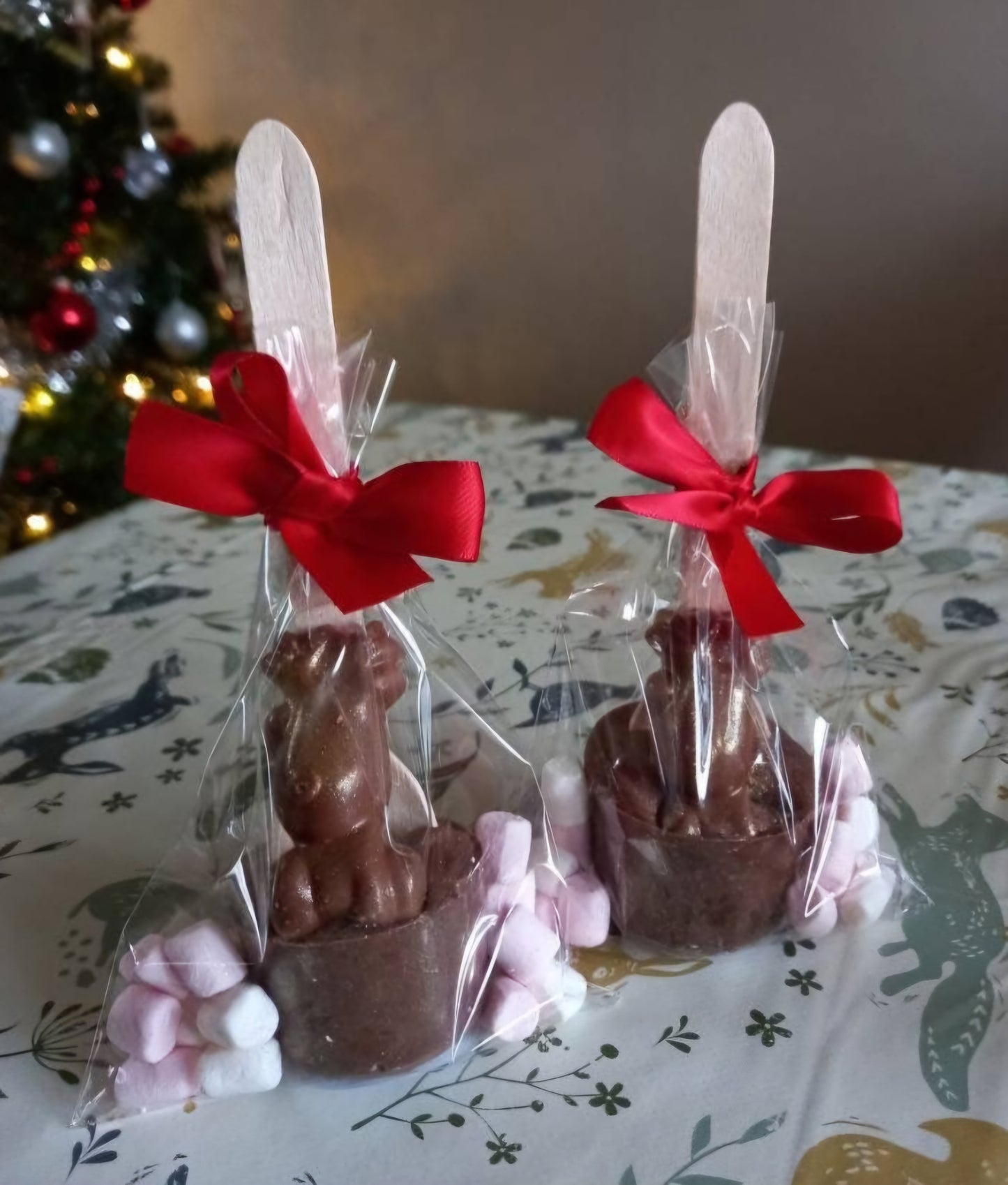 Belgium chocolate hot chocolate stirrer on wooden spoon