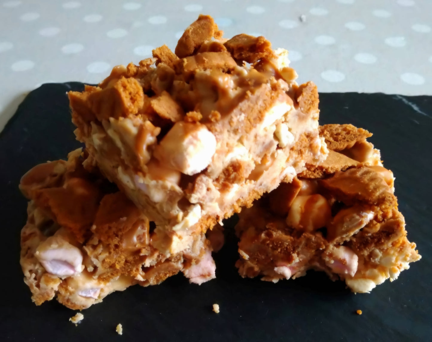 Biscoff rocky road with Lotus biscuits and white chocolate