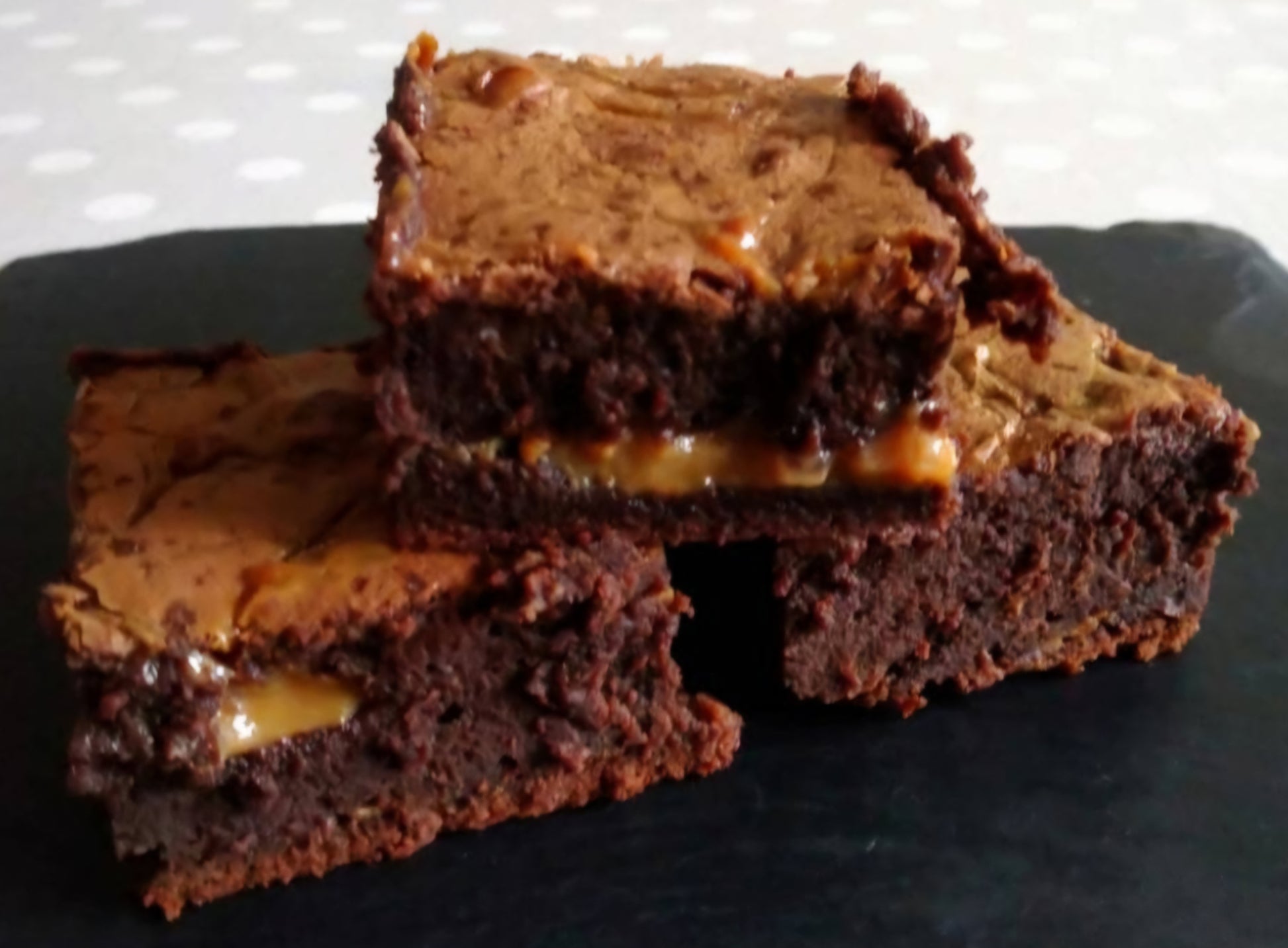 Salted caramel Belgium chocolate brownies with caramel swirl