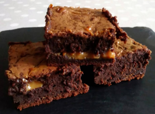 Salted caramel Belgium chocolate brownies with caramel swirl