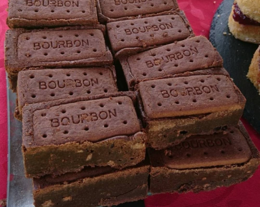 Bourbon biscuit brownies with Belgium dark chocolate