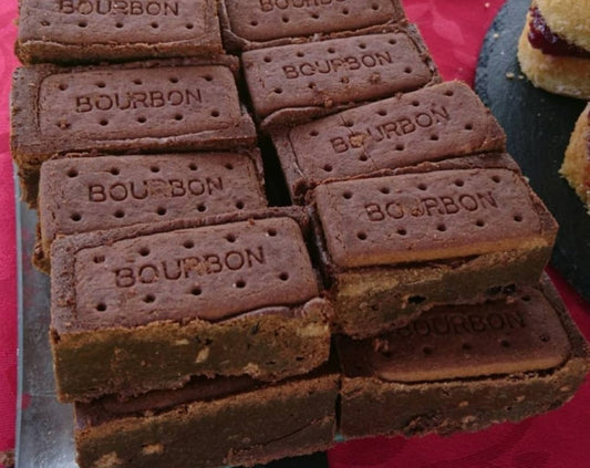 Bourbon biscuit brownies with Belgium dark chocolate